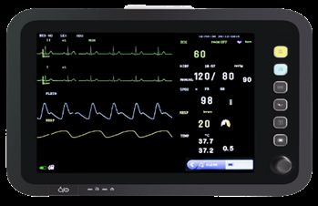 RM01-001 – Standard multi-parameter patient monitor showing ECG, SpO₂, NIBP and temperature readings